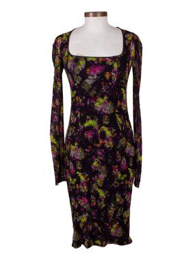 JEAN PAUL GAULTIER Vintage Multicolor Nylon Sheer Long Sleeve Bodycon Dress Sz L